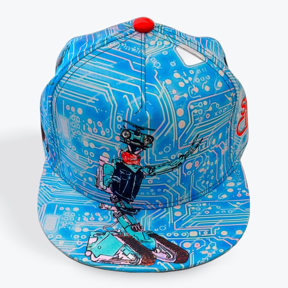 Retro Johnny 5 is Alive Hat - 80s Short Circuit Robot blue & Pink Art Hat